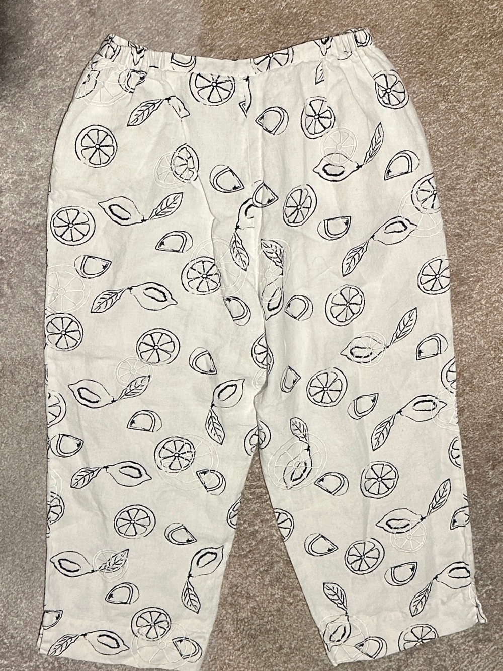 Laura Ashley Linen Citrus Lemon Print Cropped Pants Women’s Size 8 - Picture 2 of 8